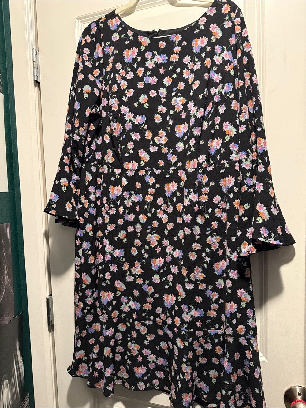 Betsey Johnson Black Floral Long Sleeve A-Line Dress